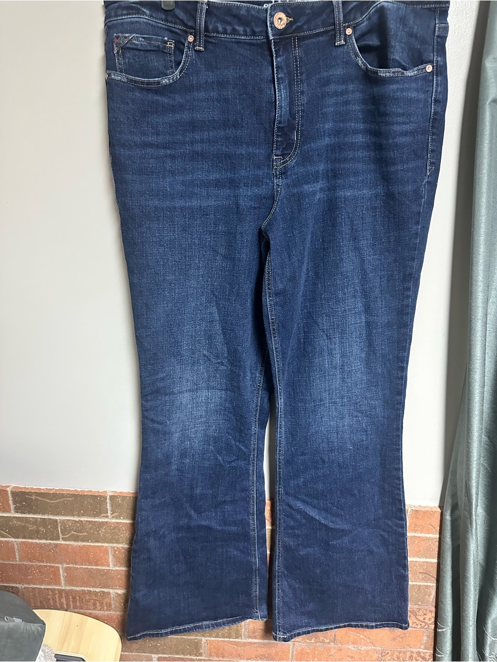 Women’s Long Flare Jeans in Dark Blue Stretch Denim